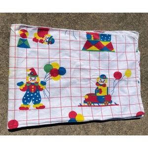 Vintage Toddletime Baby Flannel Receiving Blanket Clowns Balloons Primary Colors